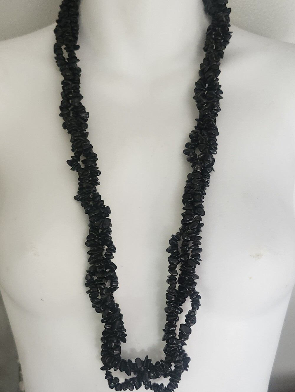 Black Chip Bead Long Necklace - 32 Inches